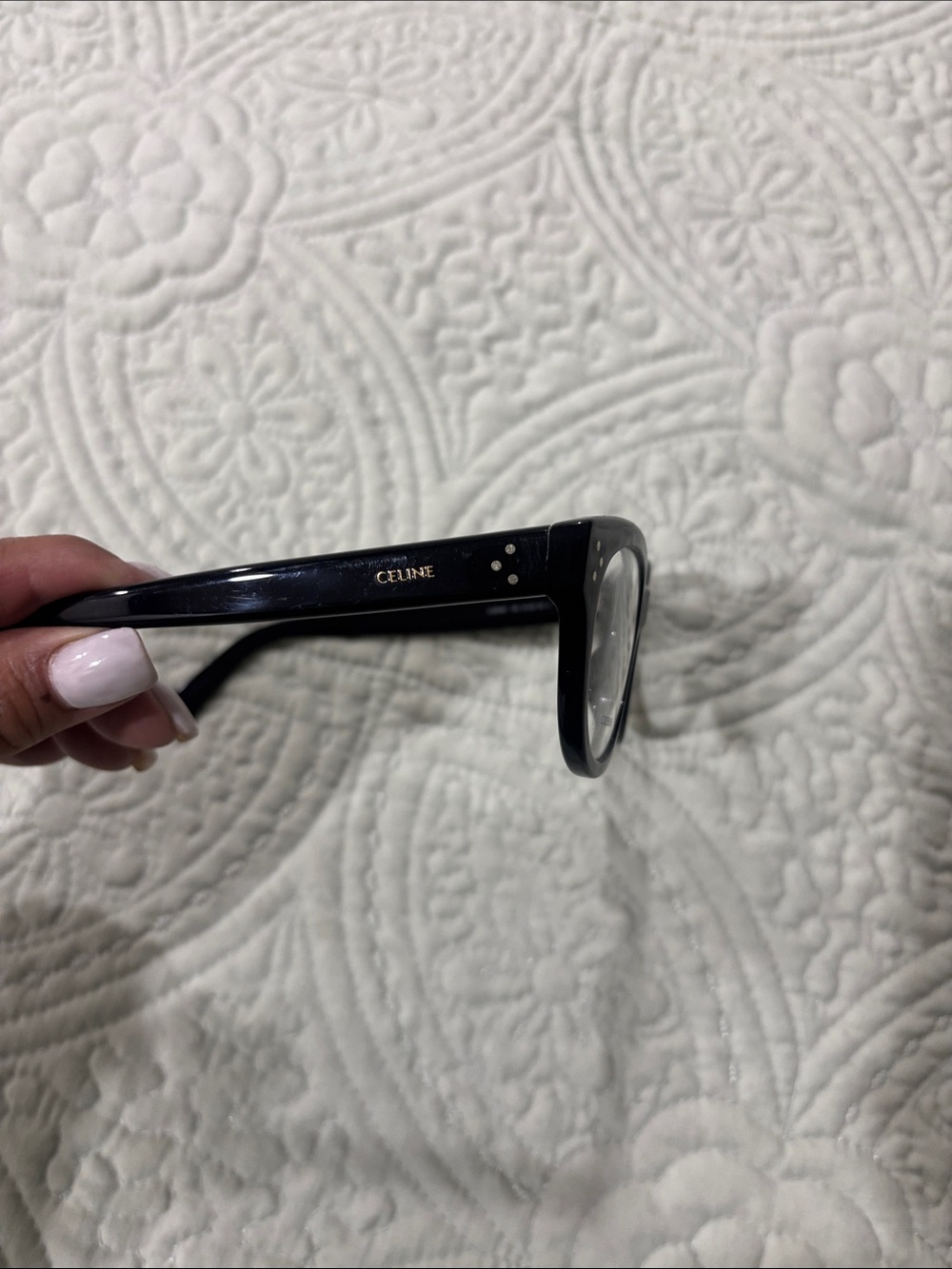 Celine Glossy Black Rectangular Optical Frames with Gold Logo